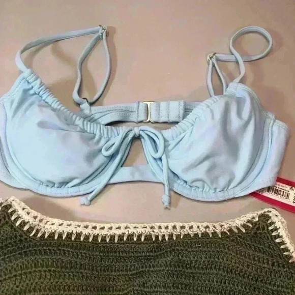 BUNDLE Crochet Bralette Bikini Tops Xhilaration Sage Green and blue Medium NWT - Picture 7 of 16